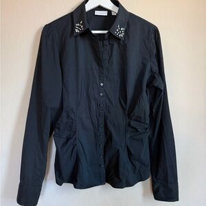 New York & Company Black Shirt with Crystal Embellishments